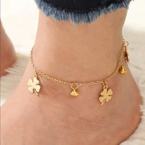 🎉 New Golden Lucky Four Leaf Clover Ankle Bracelet